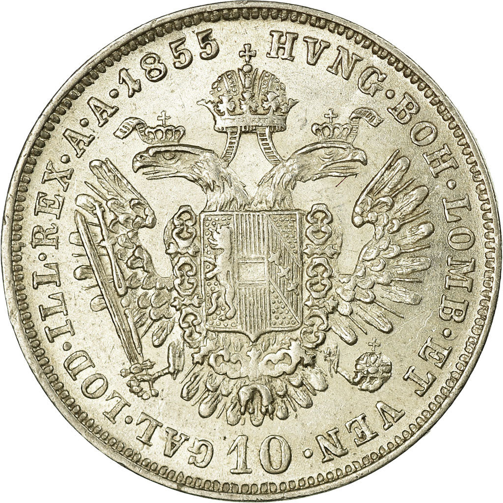 Münze, Österreich, Franz Joseph I, 10 Kreuzer, 1855, Vienna, VZ+, Silber