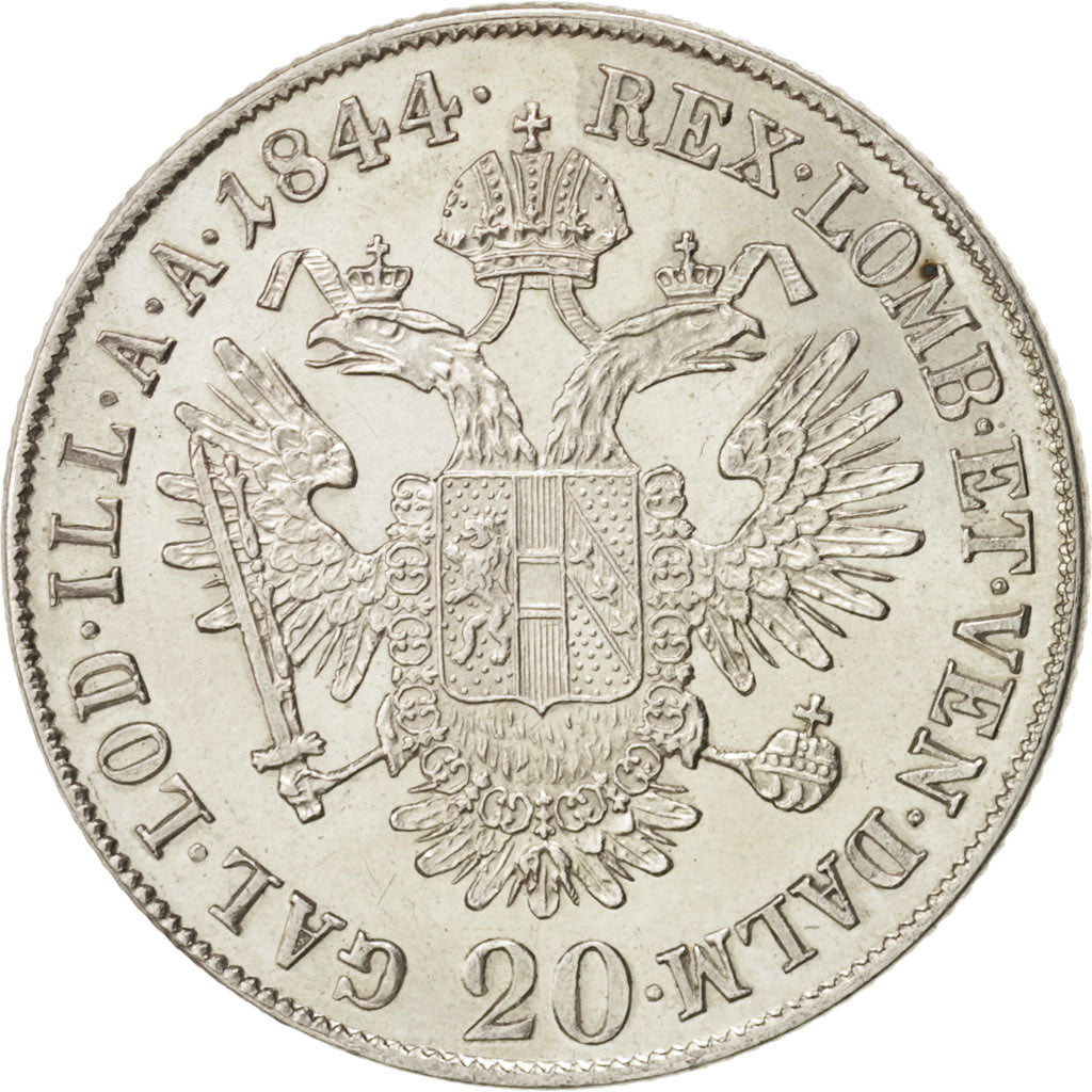 Coin, Austria, Ferdinand I, 20 Kreuzer, 1844, Vienna, MS(63), Silver, KM:2208