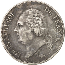 France, Louis XVIII, 5 Francs, 1824, Lyon, VF(30-35), Silver, KM:711.4