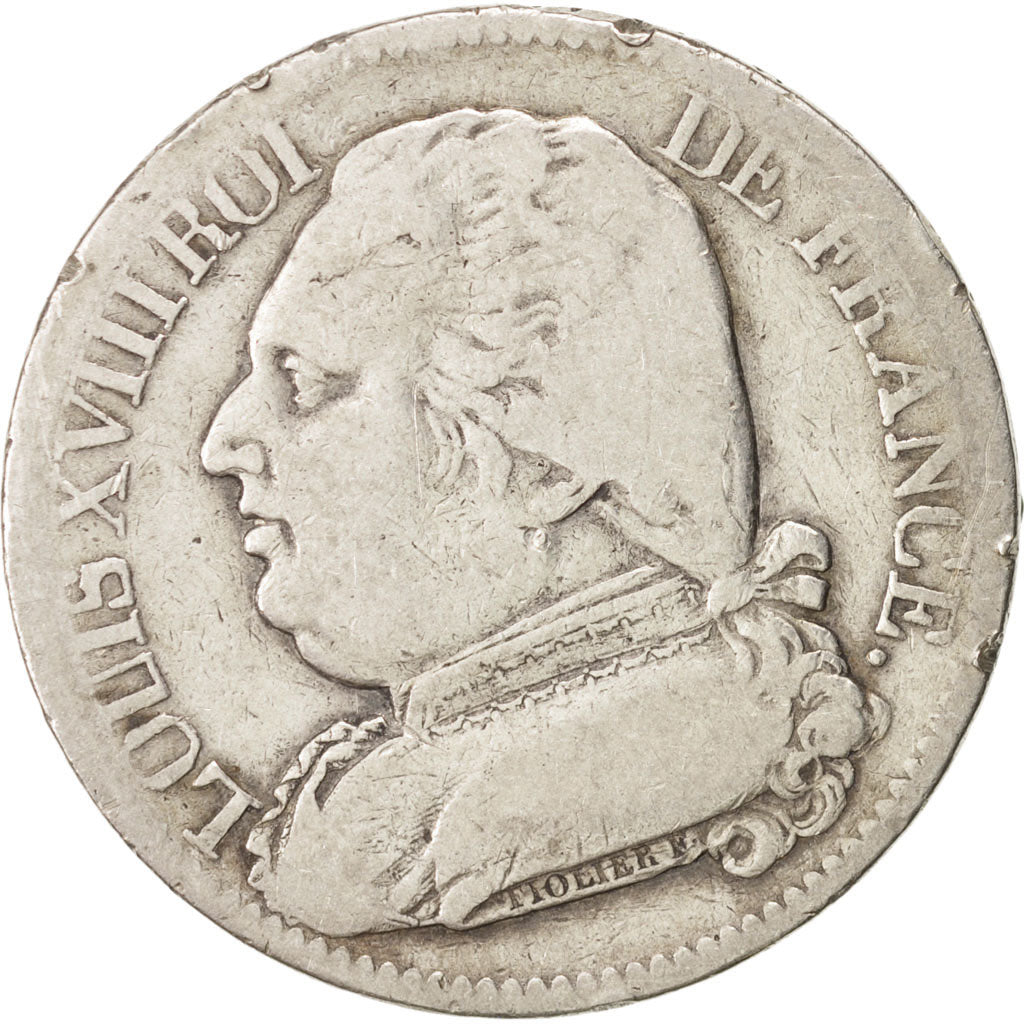 France, Louis XVIII, 5 Francs, 1814, Toulouse, VF(20-25), Silver, KM:702.9