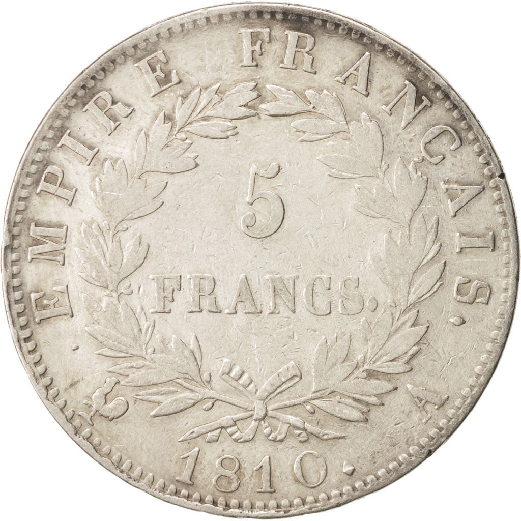 Francia, Napoléon I, 5 Francs, 1810, Paris, MB+, Argento, KM:694.1, Gadoury:584