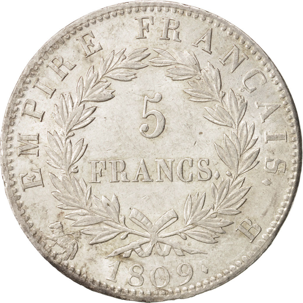 France, Napoléon I, 5 Francs, 1809, Rouen, AU(55-58), Silver, KM:694.2