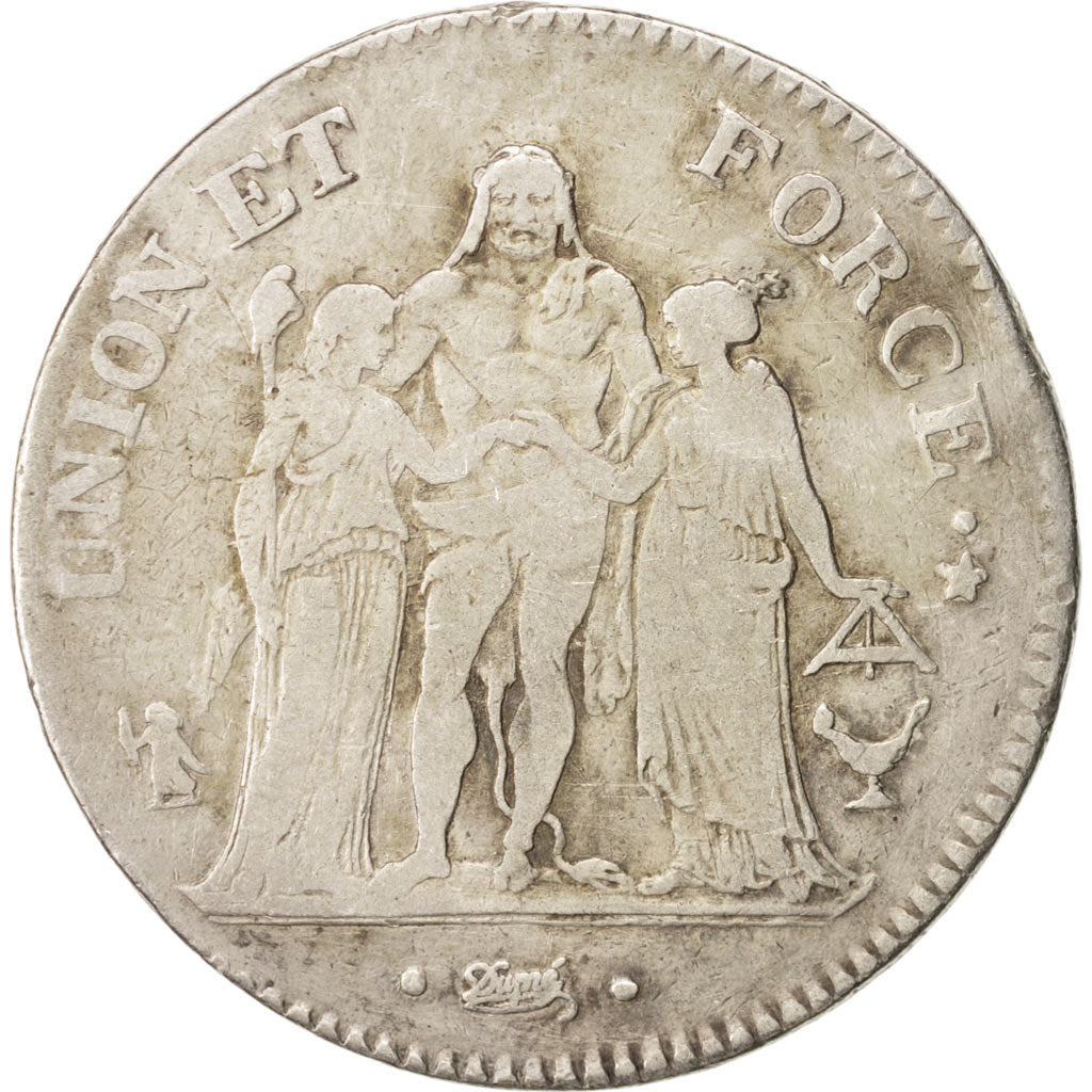 France, Union et Force, 5 Francs, 1797, An 6/5, Bordeaux, TB+, Silver
