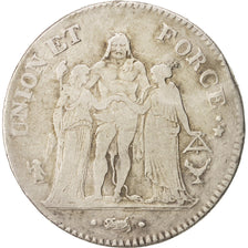 France, Union et Force, 5 Francs, 1797, An 6/5, Bordeaux, TB+, Silver
