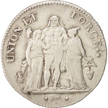 France, Union et Force, 5 Francs, 1799, An 8, Perpignan, EF(40-45), Silver