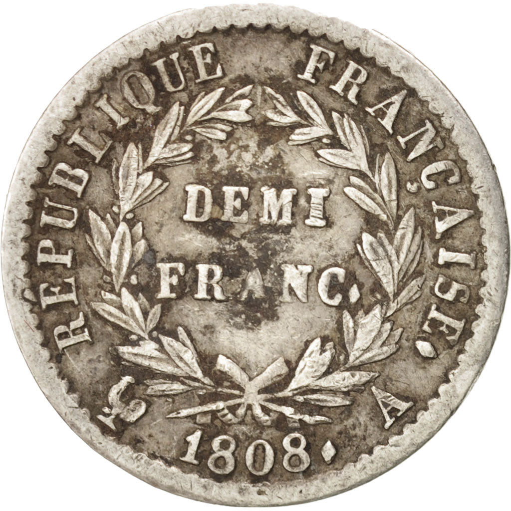 France, Napoléon I, 1/2 Franc, 1808, Paris, EF(40-45), Silver, KM:680.1