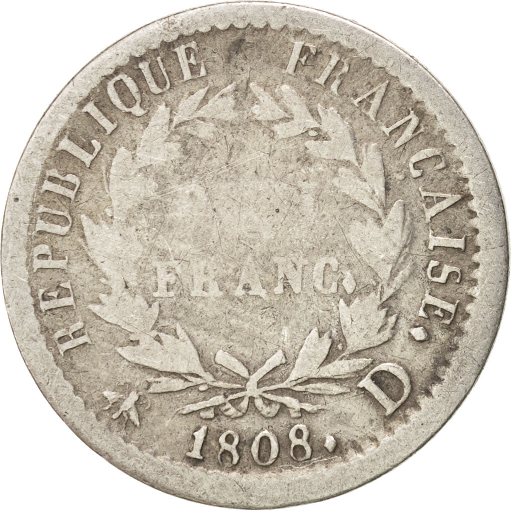 France, Napoléon I, 1/2 Franc, 1808, Lyon, TB, Silver, KM:680.4, Gadoury:398