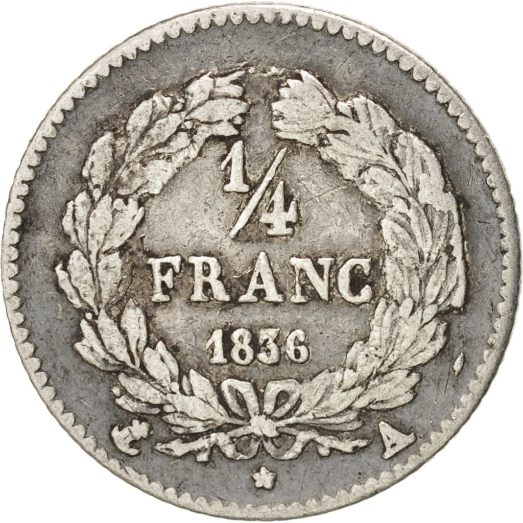 Coin, France, Louis-Philippe, 1/4 Franc, 1836, Paris, EF(40-45), Silver