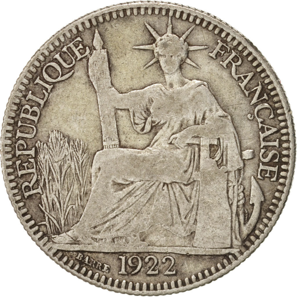 FRENCH INDO-CHINA, 10 Cents, 1922, Paris, TB, Silver, KM:16.1, Lecompte:163
