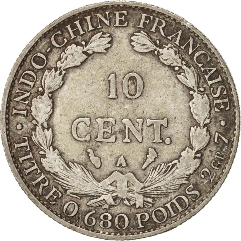 FRENCH INDO-CHINA, 10 Cents, 1922, Paris, TB, Silver, KM:16.1, Lecompte:163