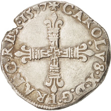 France, Charles X, 1/4 Ecu, 1597, Nantes, EF(40-45), Silver, Sombart:4670