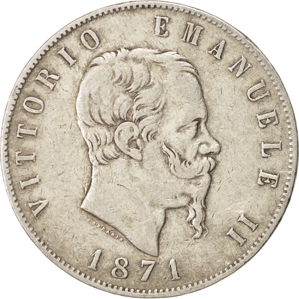 Italy, Vittorio Emanuele II, 5 Lire, 1871, Milan, EF(40-45), Silver, KM:8.3