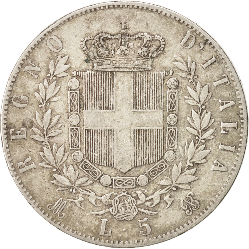 Italy, Vittorio Emanuele II, 5 Lire, 1871, Milan, EF(40-45), Silver, KM:8.3