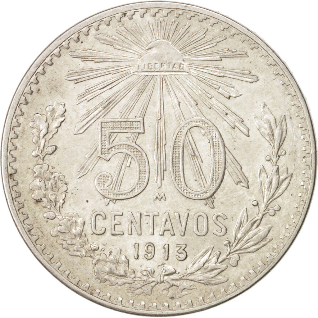 Messico, 50 Centavos, 1913, Mexico City, SPL, Argento, KM:445