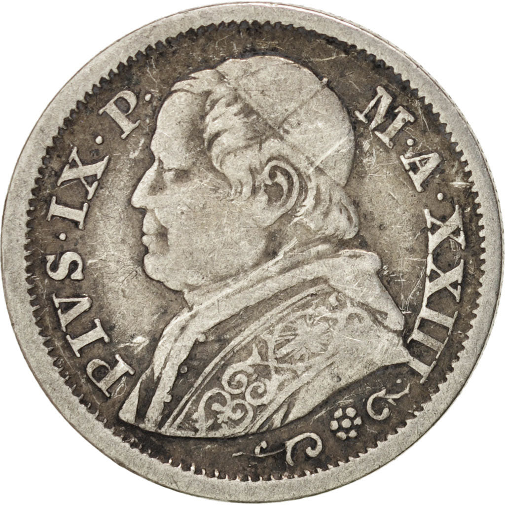 STATI ITALIANI, PAPAL STATES, Pius IX, 10 Soldi, 50 Centesimi, 1868, Rome, MB...