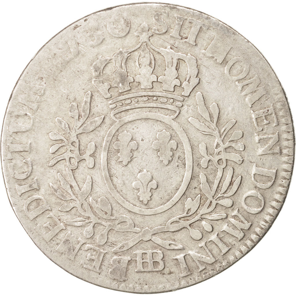France, Louis XV, Écu aux branches d'olivier, 1730, Strasbourg, VG(8-10)