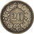 Munten, Zwitserland, 20 Rappen, 1850, Strasbourg, FR+, Billon, KM:7