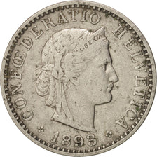 Switzerland, 20 Rappen, 1893, Bern, VF(30-35), Nickel, KM:29