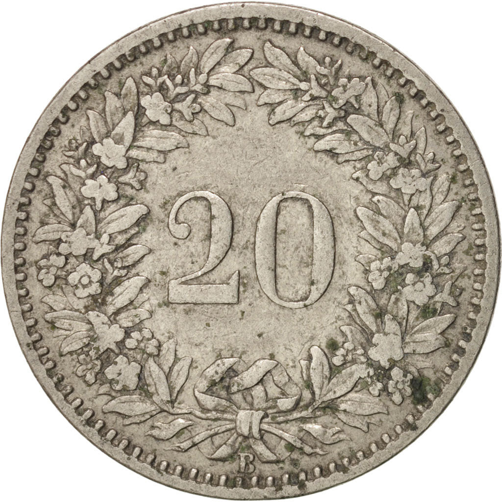 Switzerland, 20 Rappen, 1893, Bern, VF(30-35), Nickel, KM:29