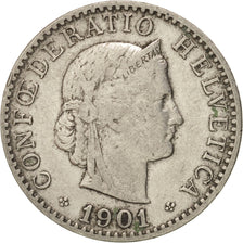 Switzerland, 20 Rappen, 1901, Bern, VF(30-35), Nickel, KM:29