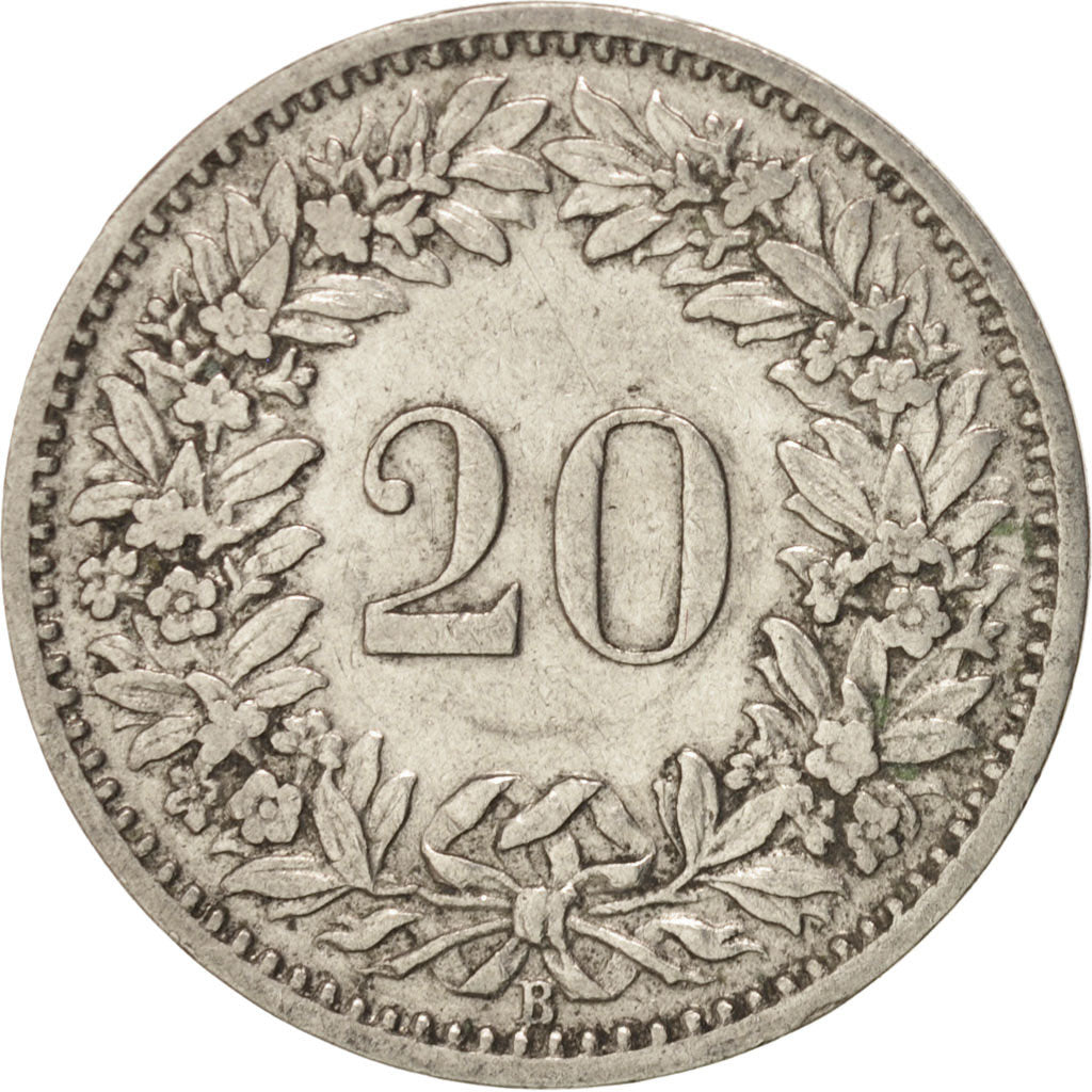 Switzerland, 20 Rappen, 1901, Bern, VF(30-35), Nickel, KM:29