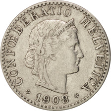 Moneda, Suiza, 20 Rappen, 1908, Bern, MBC+, Níquel, KM:29