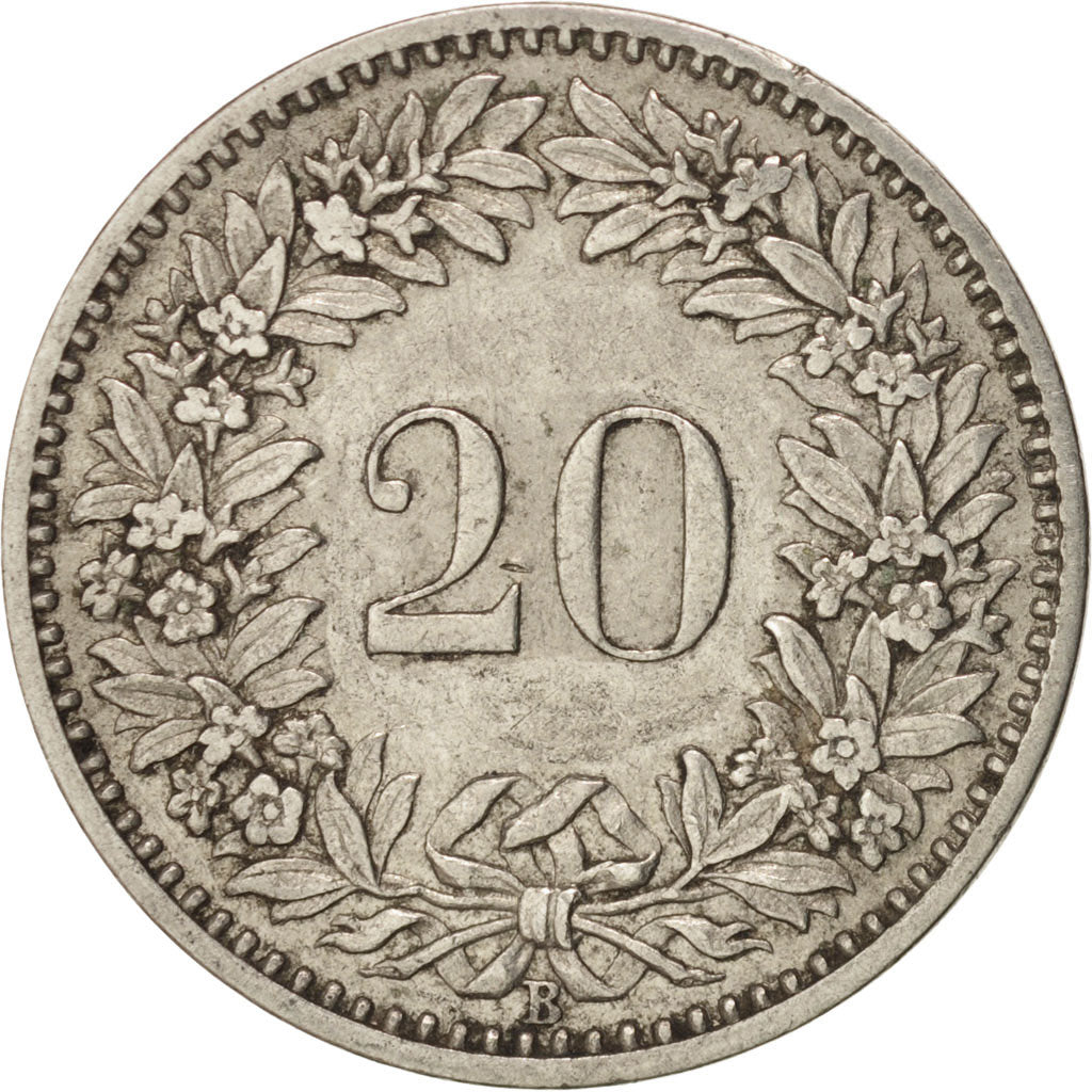 Coin, Switzerland, 20 Rappen, 1908, Bern, AU(50-53), Nickel, KM:29