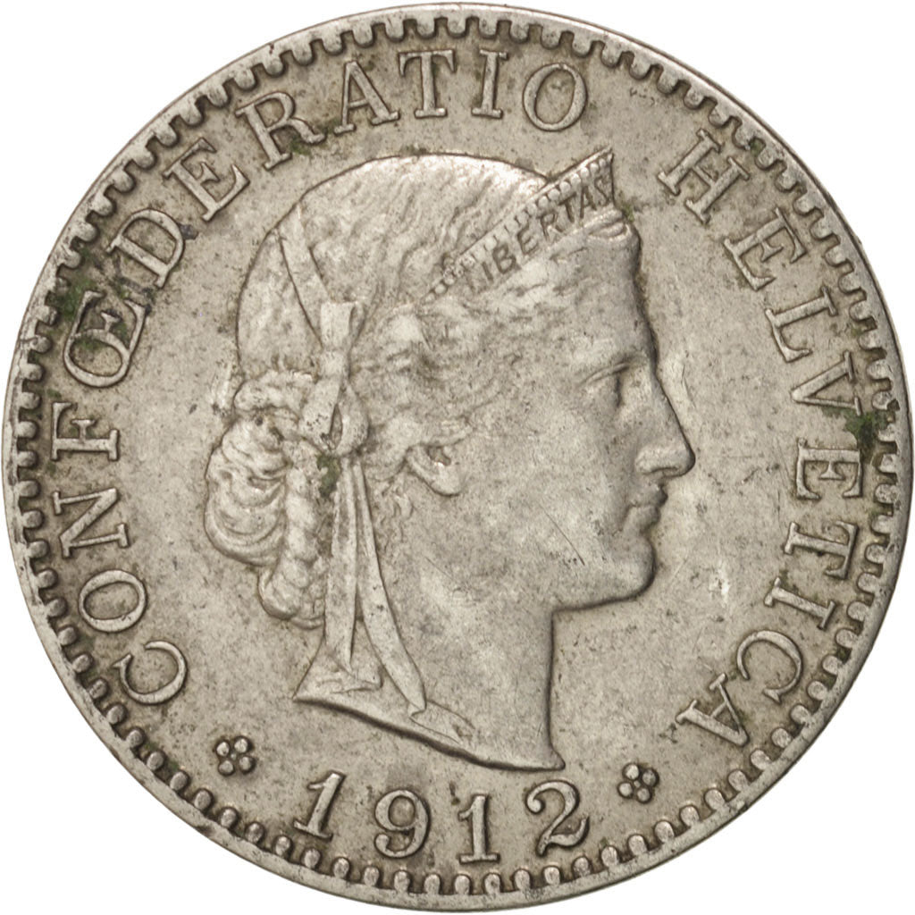Switzerland, 20 Rappen, 1912, Bern, AU(50-53), Nickel, KM:29