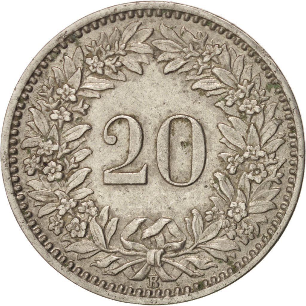Switzerland, 20 Rappen, 1912, Bern, AU(50-53), Nickel, KM:29