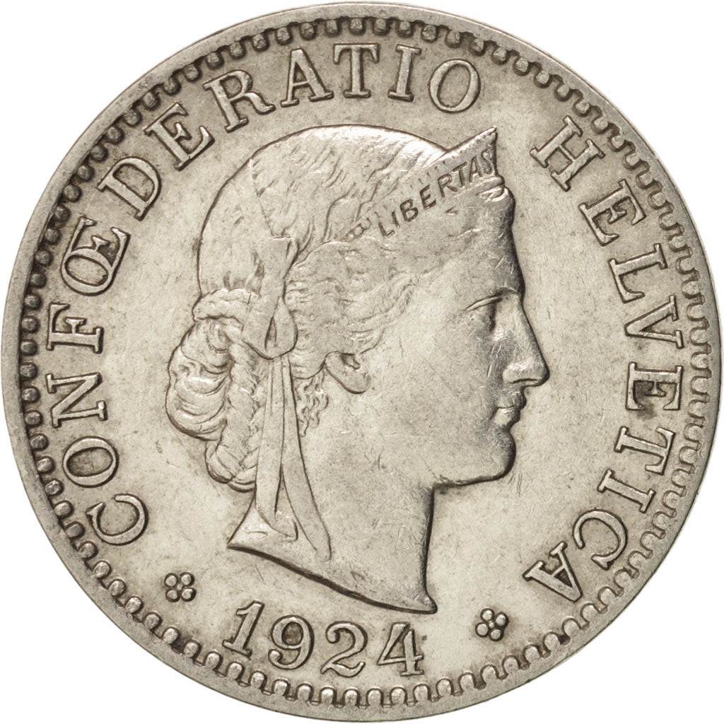 Switzerland, 20 Rappen, 1924, Bern, AU(50-53), Nickel, KM:29