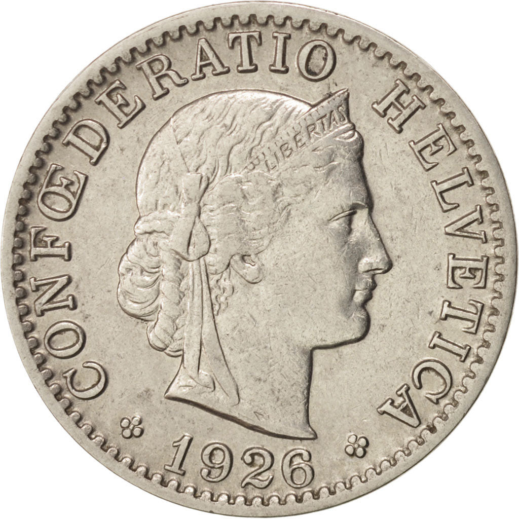 Switzerland, 20 Rappen, 1926, Bern, AU(55-58), Nickel, KM:29