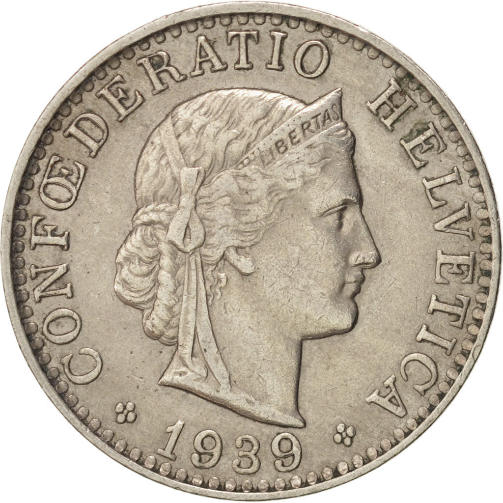 Svizzera, 20 Rappen, 1939, Bern, BB+, Rame-nichel, KM:29a