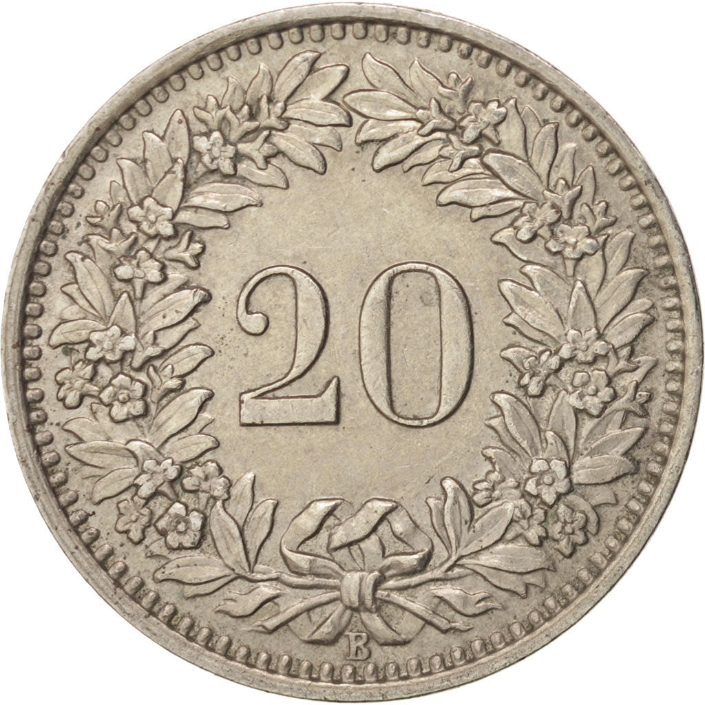 Switzerland, 20 Rappen, 1947, Bern, AU(55-58), Copper-nickel, KM:29a