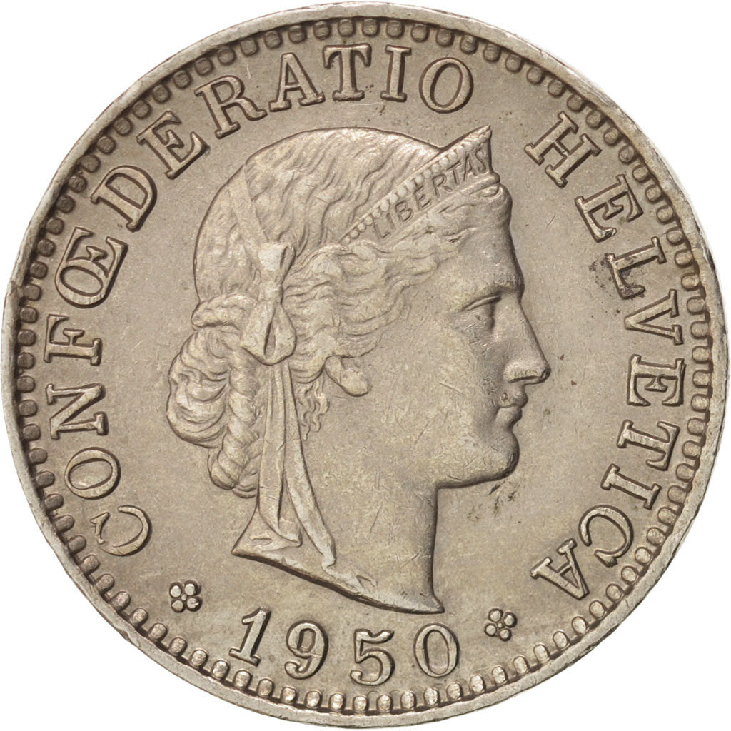 Coin, Switzerland, 20 Rappen, 1950, Bern, AU(55-58), Copper-nickel, KM:29a
