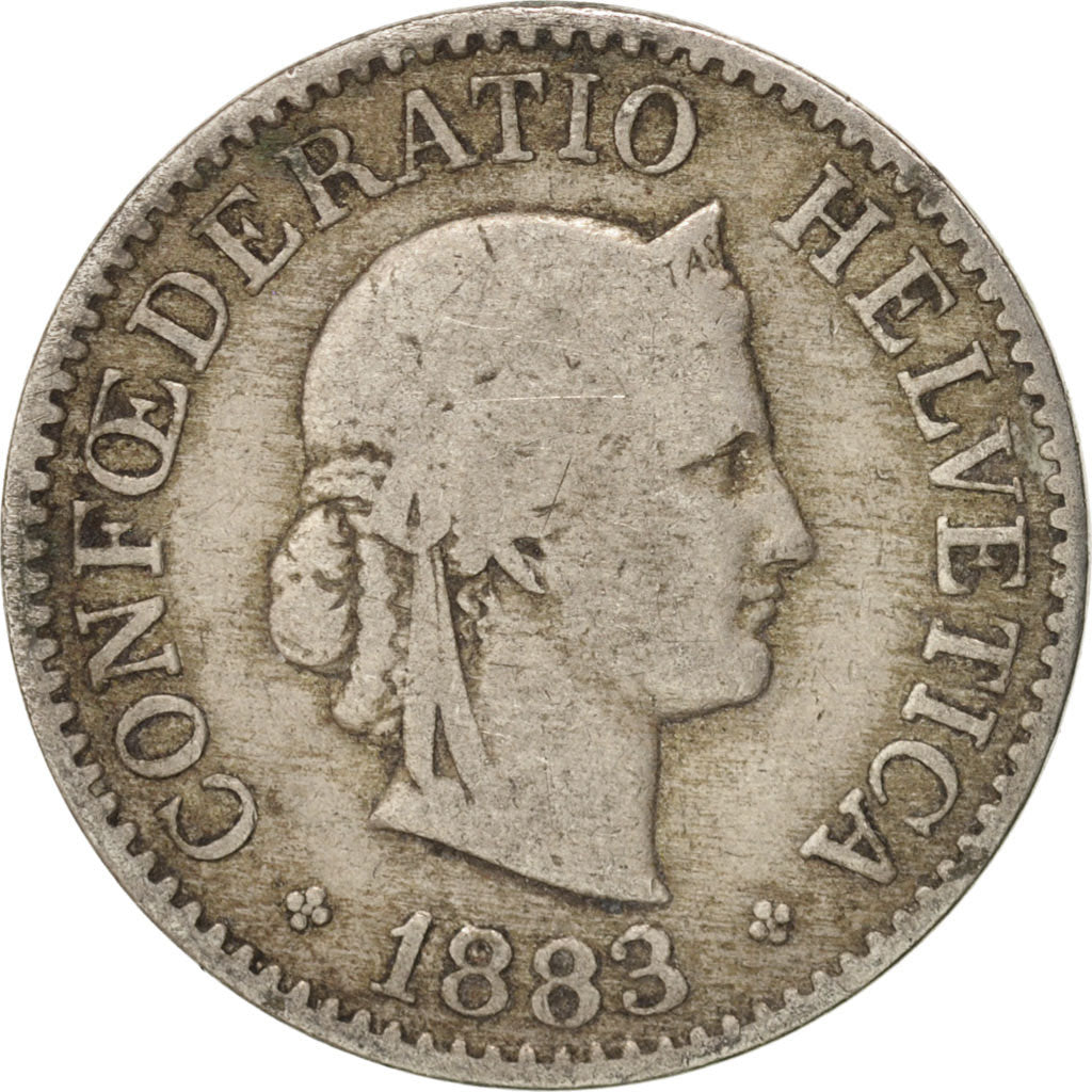 Switzerland, 10 Rappen, 1883, Bern, VF(20-25), Copper-nickel, KM:27