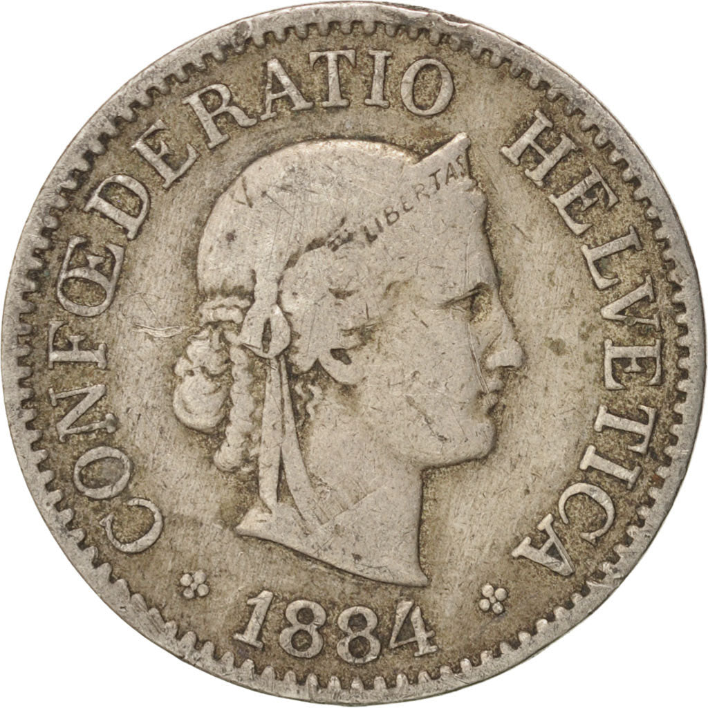 Switzerland, 10 Rappen, 1884, Bern, VF(20-25), Copper-nickel, KM:27