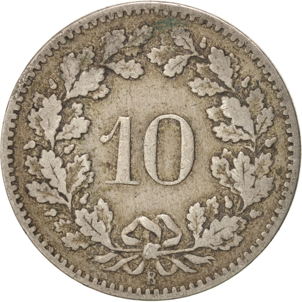 Switzerland, 10 Rappen, 1884, Bern, VF(20-25), Copper-nickel, KM:27