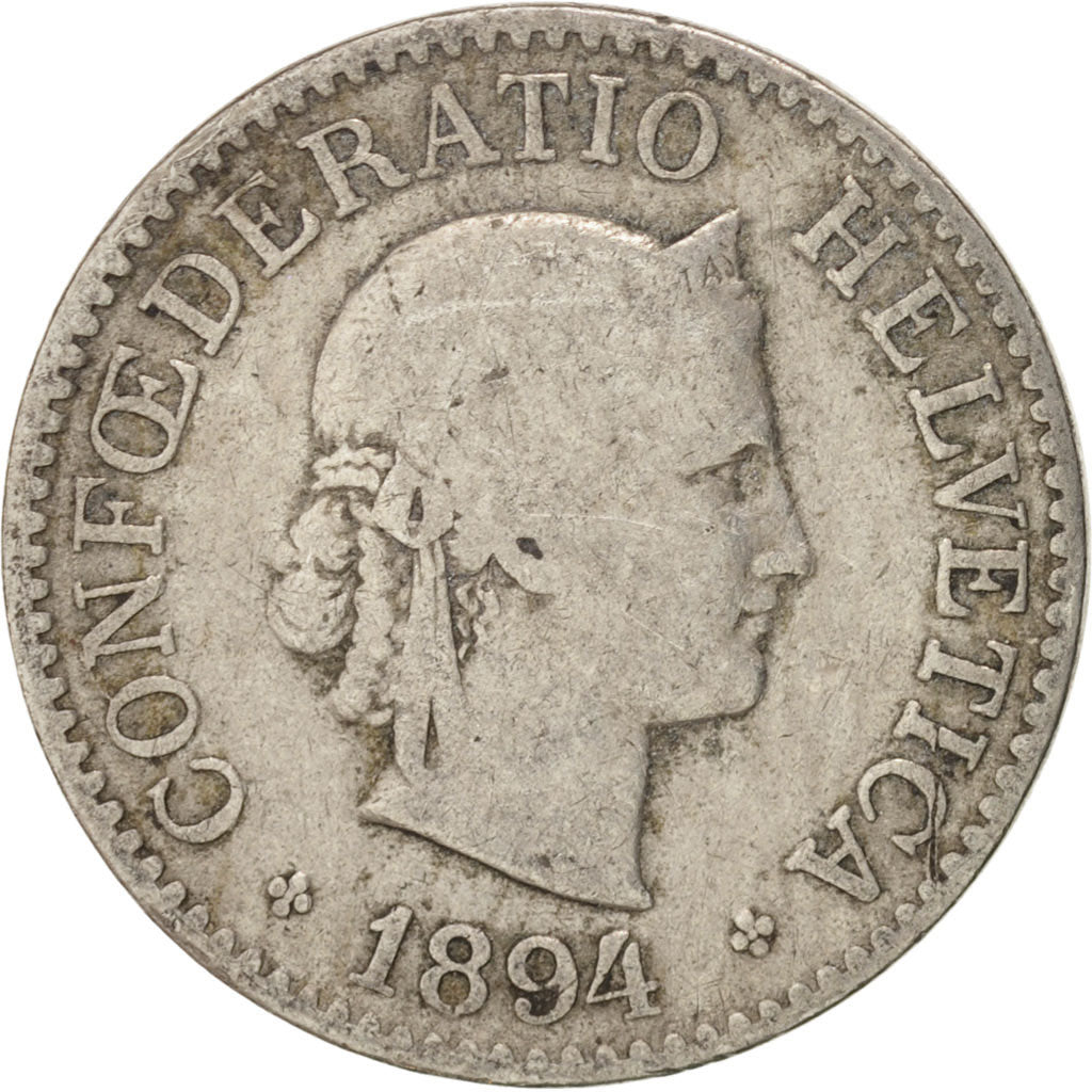Switzerland, 10 Rappen, 1894, Bern, VF(20-25), Copper-nickel, KM:27