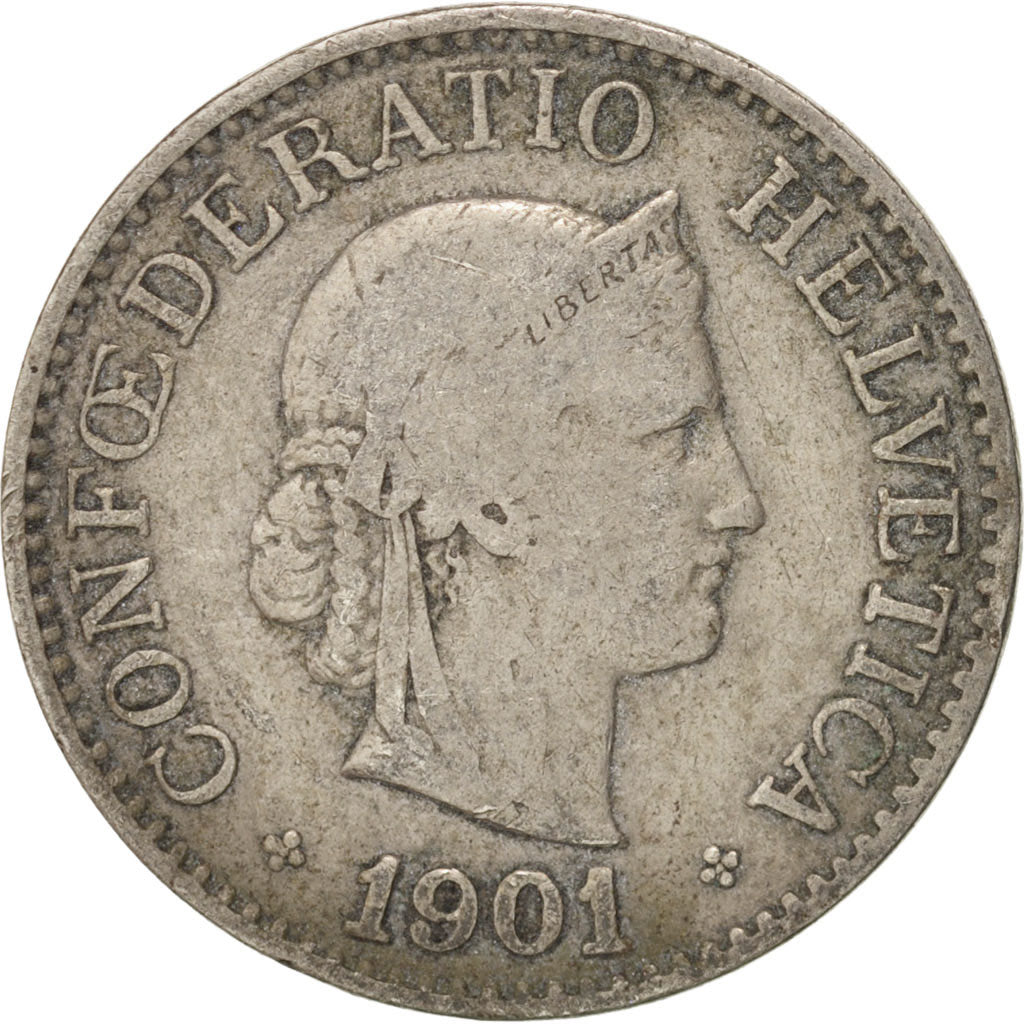 Switzerland, 10 Rappen, 1901, Bern, VF(20-25), Copper-nickel, KM:27