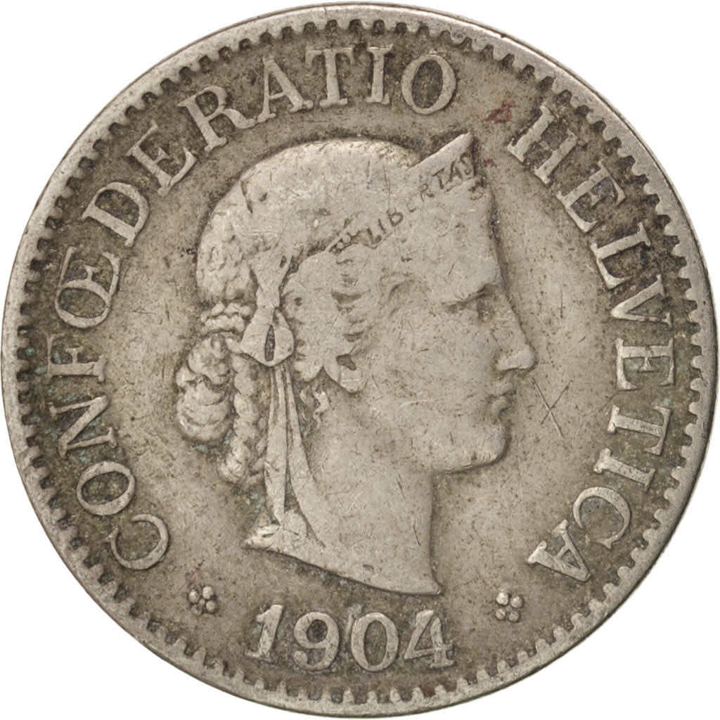 Switzerland, 10 Rappen, 1904, Bern, VF(30-35), Copper-nickel, KM:27