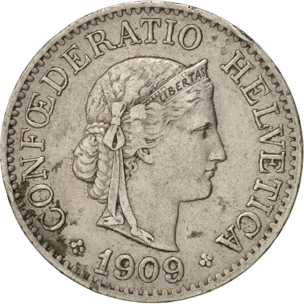Switzerland, 10 Rappen, 1909, Bern, EF(40-45), Copper-nickel, KM:27