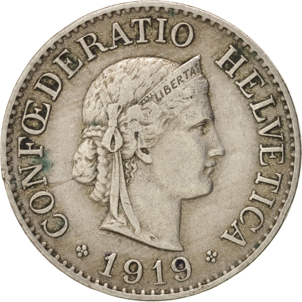 Switzerland, 10 Rappen, 1919, Bern, EF(40-45), Copper-nickel, KM:27