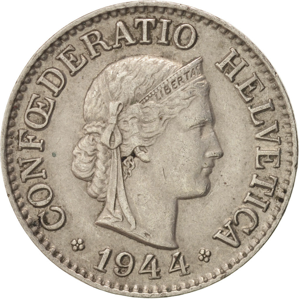 Switzerland, 10 Rappen, 1944, Bern, AU(55-58), Copper-nickel, KM:27