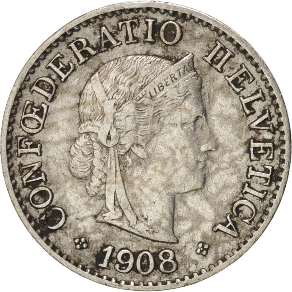 Switzerland, 5 Rappen, 1908, Bern, EF(40-45), Copper-nickel, KM:26