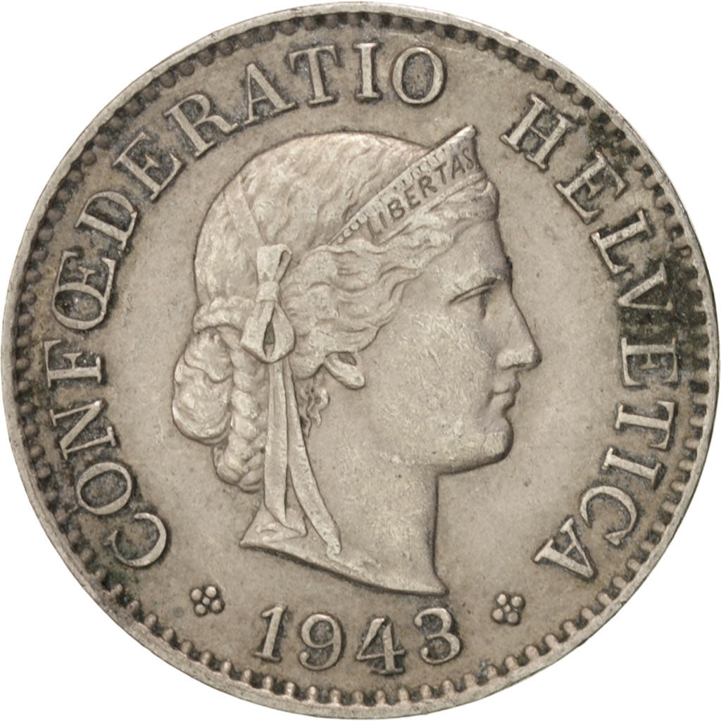 Switzerland, 5 Rappen, 1943, Bern, AU(50-53), Copper-nickel, KM:26