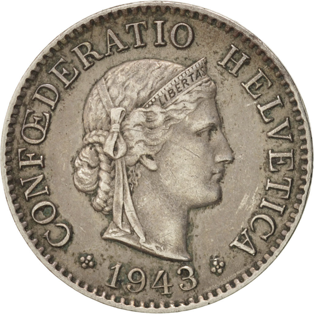 Switzerland, 5 Rappen, 1943, Bern, AU(50-53), Copper-nickel, KM:26