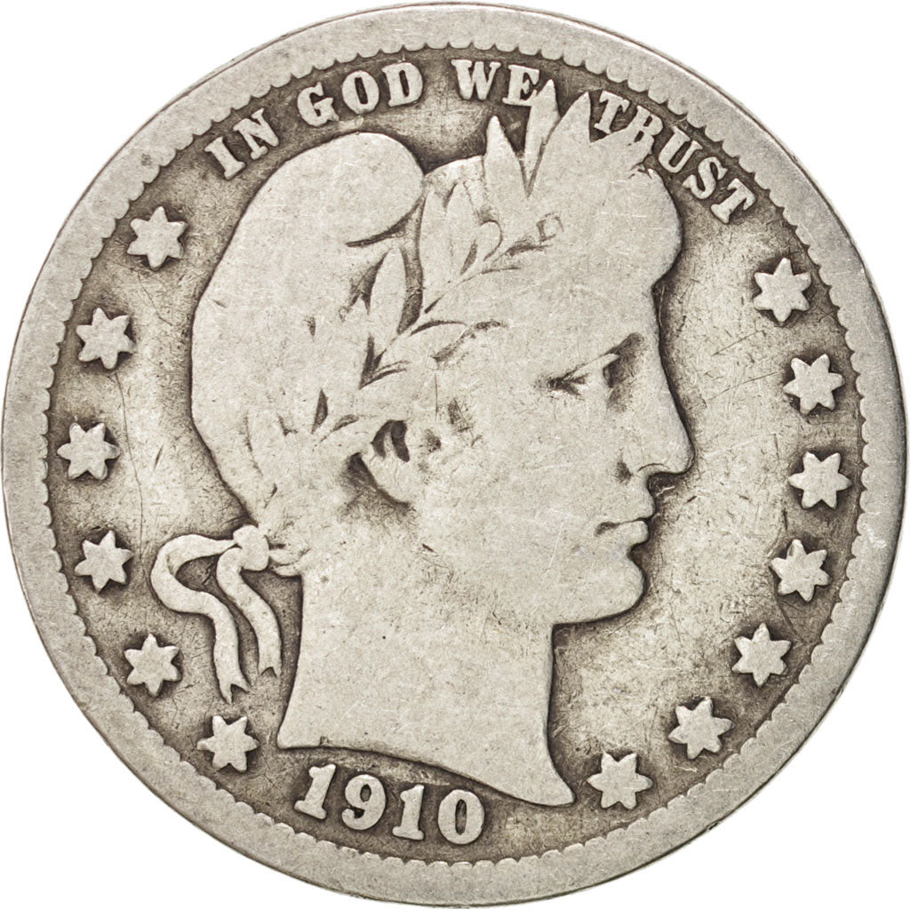 Moneda, Estados Unidos, Barber Quarter, Quarter, 1910, U.S. Mint, Denver, BC