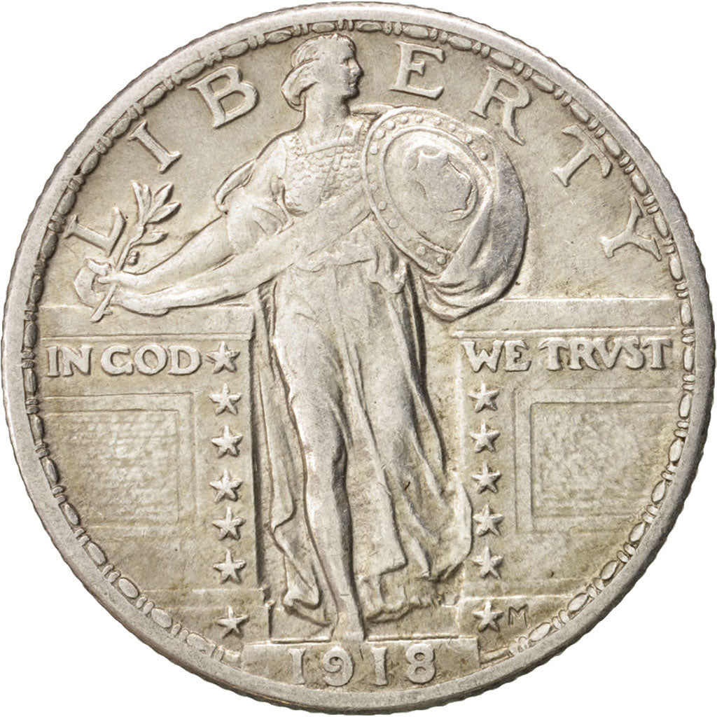 United States, Standing Liberty Quarter, 1918, Philadelphia, AU(50-53), KM:145