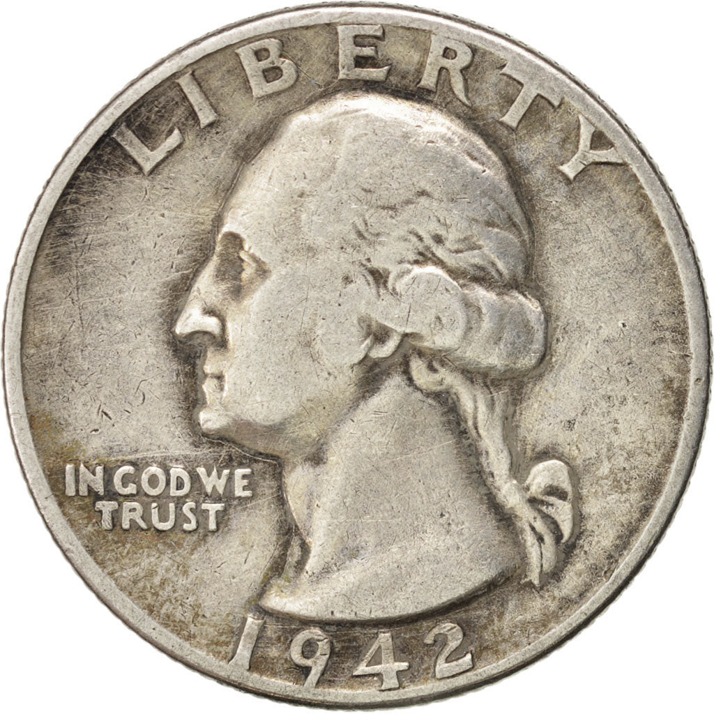 United States, Washington Quarter, 1942, Philadelphia, EF(40-45), KM:164
