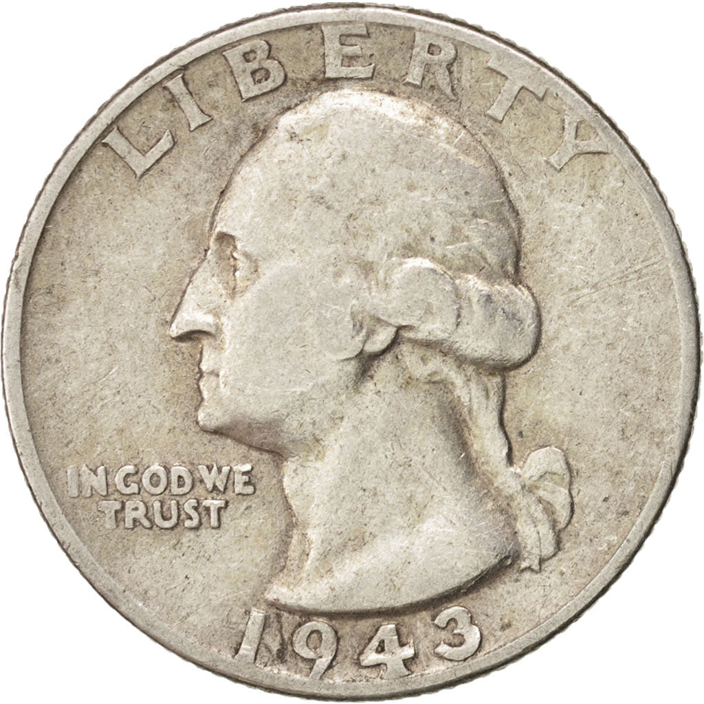 États-Unis, Washington Quarter, 1943, Philadelphie, TTB+, KM:164